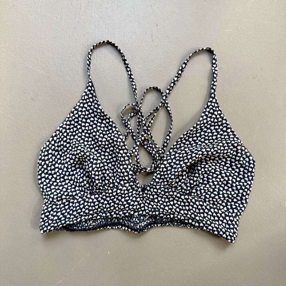 Free People Cassie Black Heart Print Lace-up Bralette SMALL